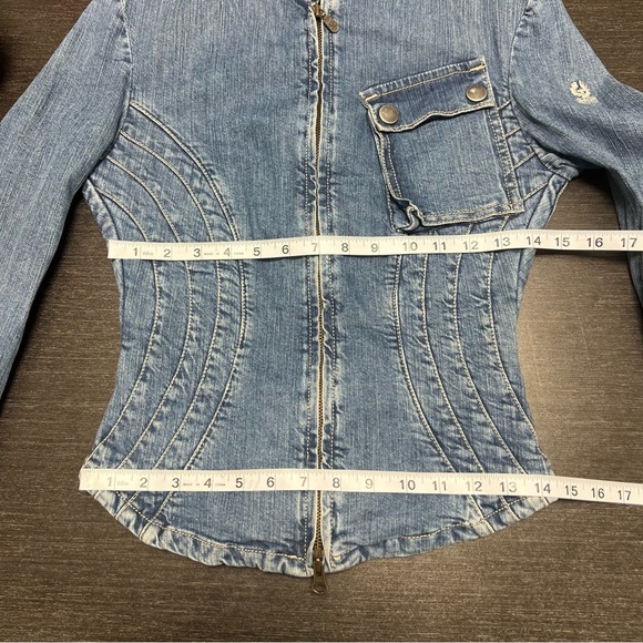 BELSTAFF Denim Moto Women’s Fitted Edgy Jean Jacket Y2K Denim XS-S - Picture 10 of 15